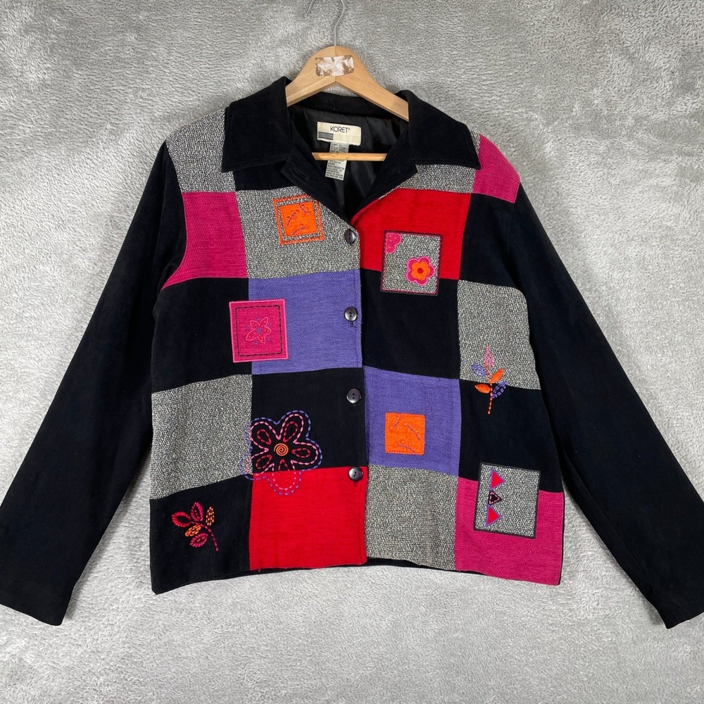 Koret Patchwork Jacket Womens Medium Black Floral… - image 1